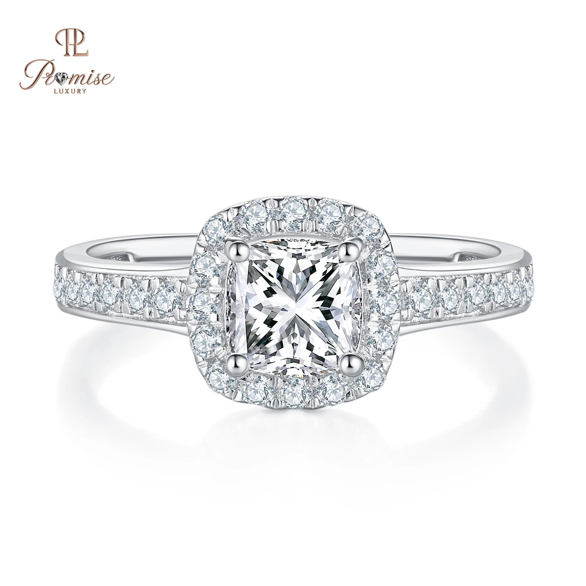 Lab Created Princess Diamond Halo Ring -  Bridal Engagement Jewelry