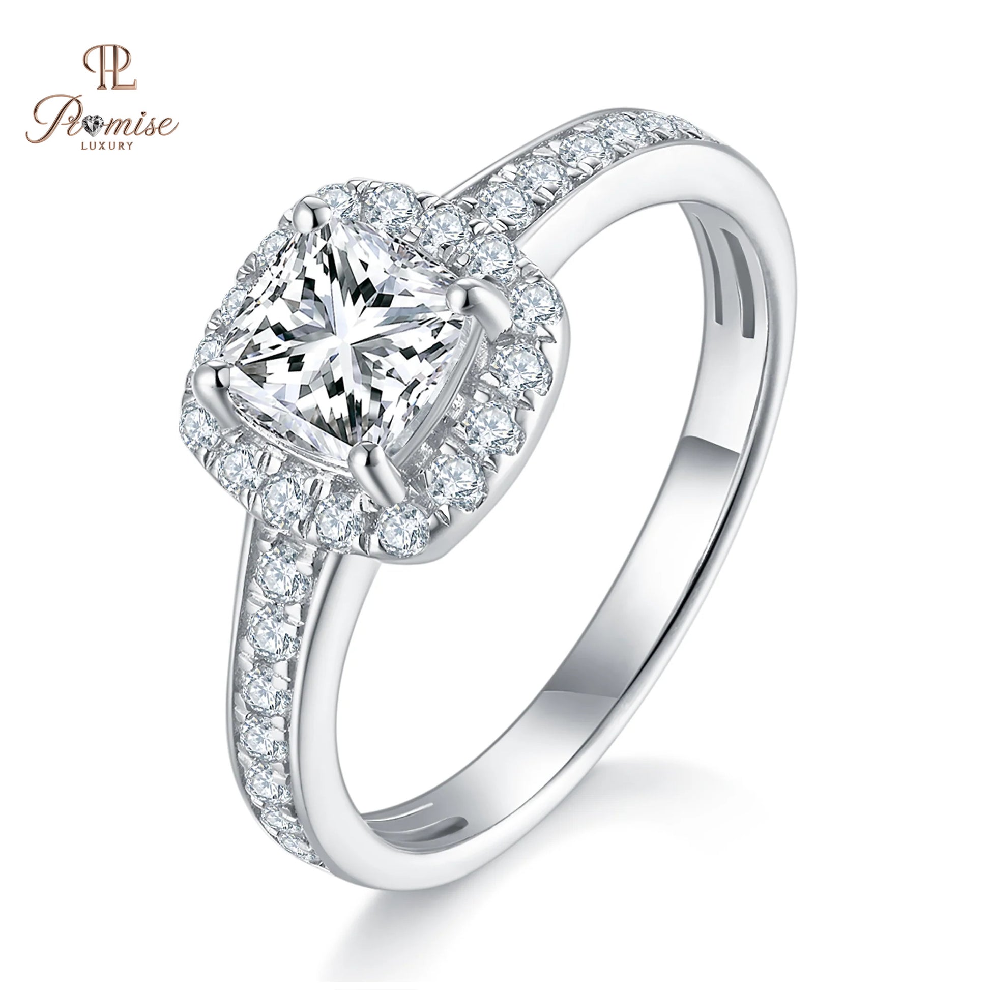 Lab Created Princess Diamond Halo Ring -  Bridal Engagement Jewelry