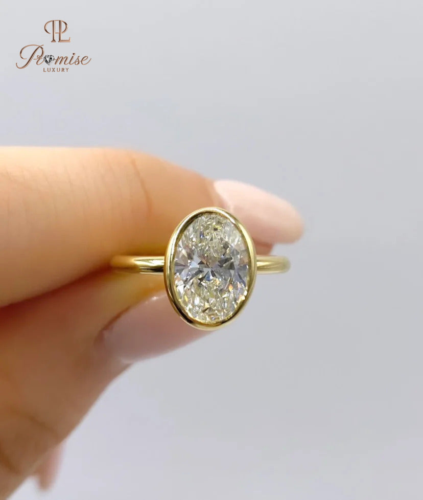 Oval Cut Bezel Set Lab Grown Diamond Ring – Modern Engagement Ring