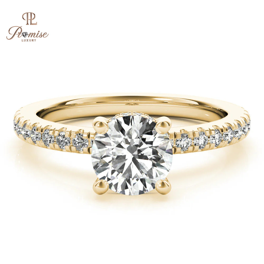 Round Diamond Solitaire Hidden Halo Engagement Ring in 14K White Gold – Elegant Bridal Ring