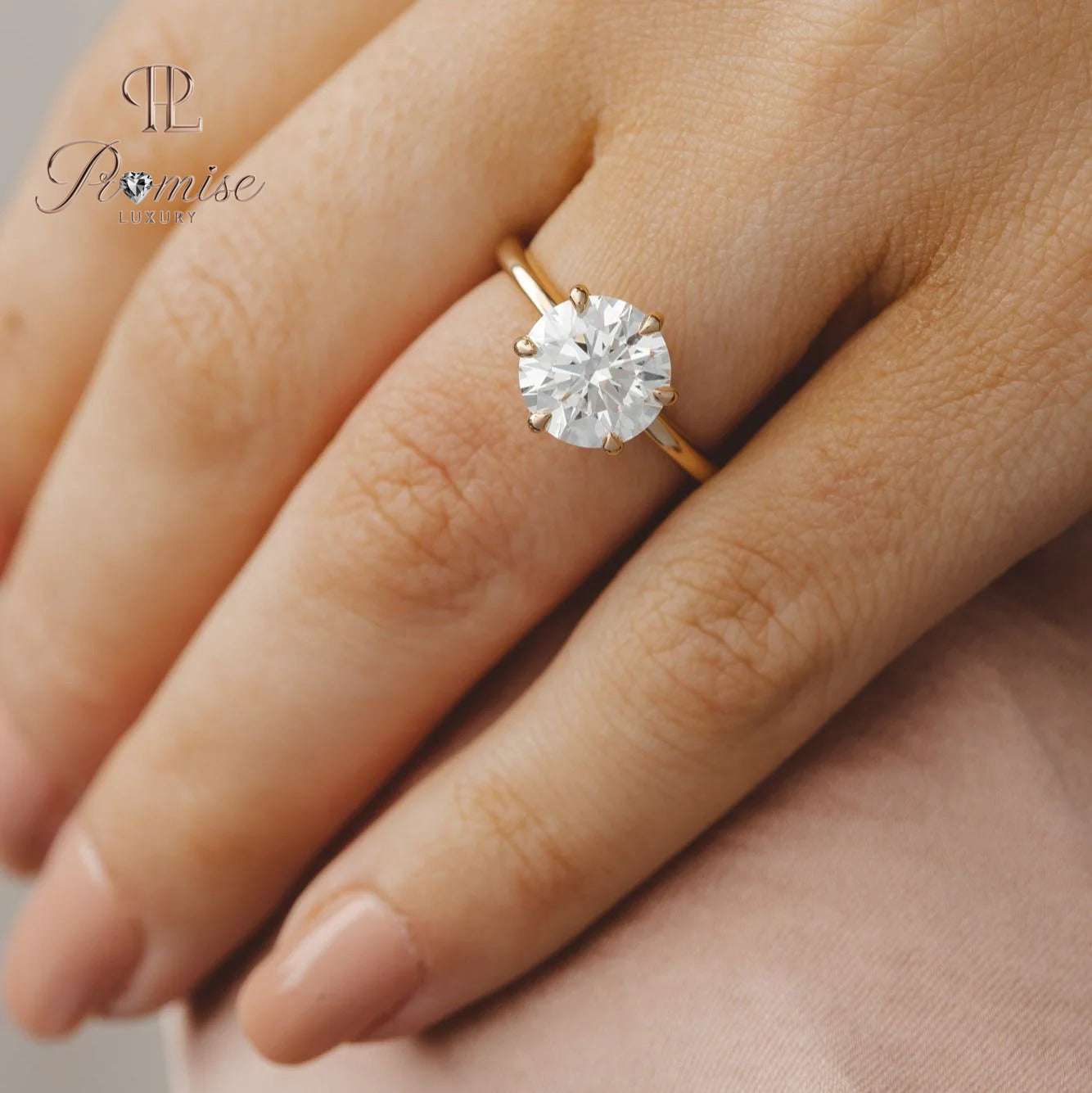 Classic 6 Prong Solitaire Engagement Ring - Antique Round Brilliant Cut Diamond Ring