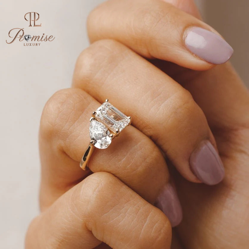 Toi et Moi Diamond Ring Emerald & Pear Cut – Art Deco Engagement Ring