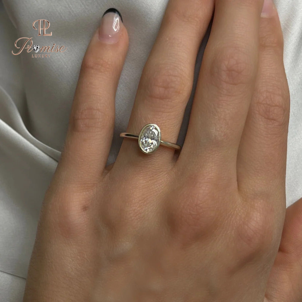 Oval Cut Bezel Set Lab Grown Diamond Ring – Modern Engagement Ring