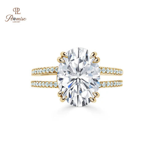 Oval Cut Solitaire Ring with Double Pavé Band – Luxury Engagement Ring