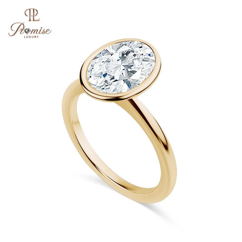 Oval Cut Bezel Set Lab Grown Diamond Ring – Modern Engagement Ring
