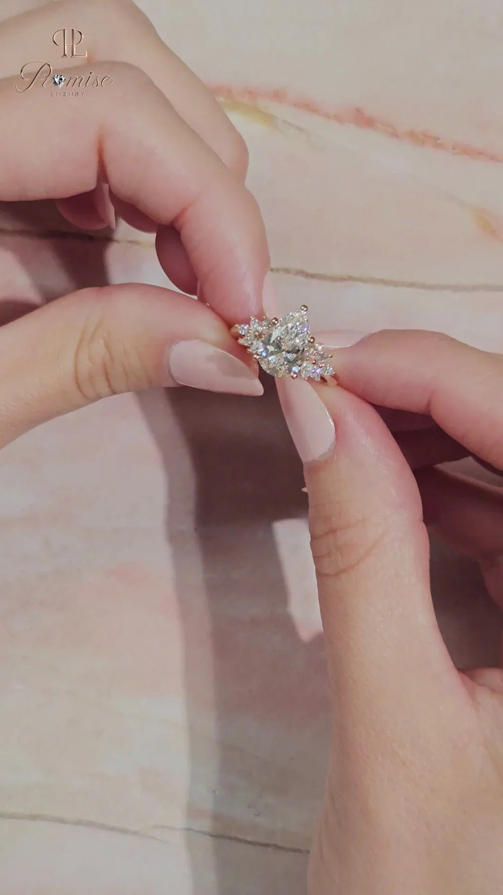 Pear Diamond Ring with Side Marquise Clusters – Luxury Engagement Ring for Women