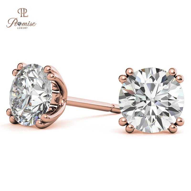 Antique Inspired Round Cut Diamond Earrings - 8 Prong Classic Studs Bridal Jewelry