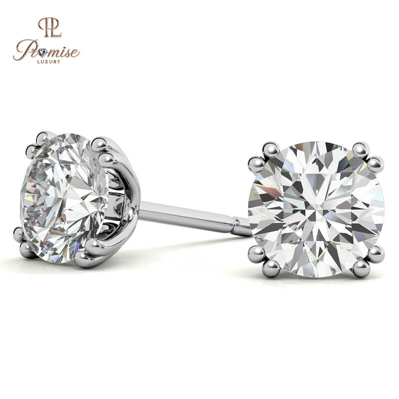 Antique Inspired Round Cut Diamond Earrings - 8 Prong Classic Studs Bridal Jewelry