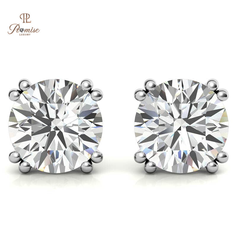 Antique Inspired Round Cut Diamond Earrings - 8 Prong Classic Studs Bridal Jewelry