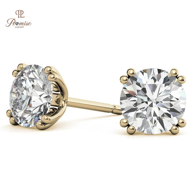 Antique Inspired Round Cut Diamond Earrings - 8 Prong Classic Studs Bridal Jewelry