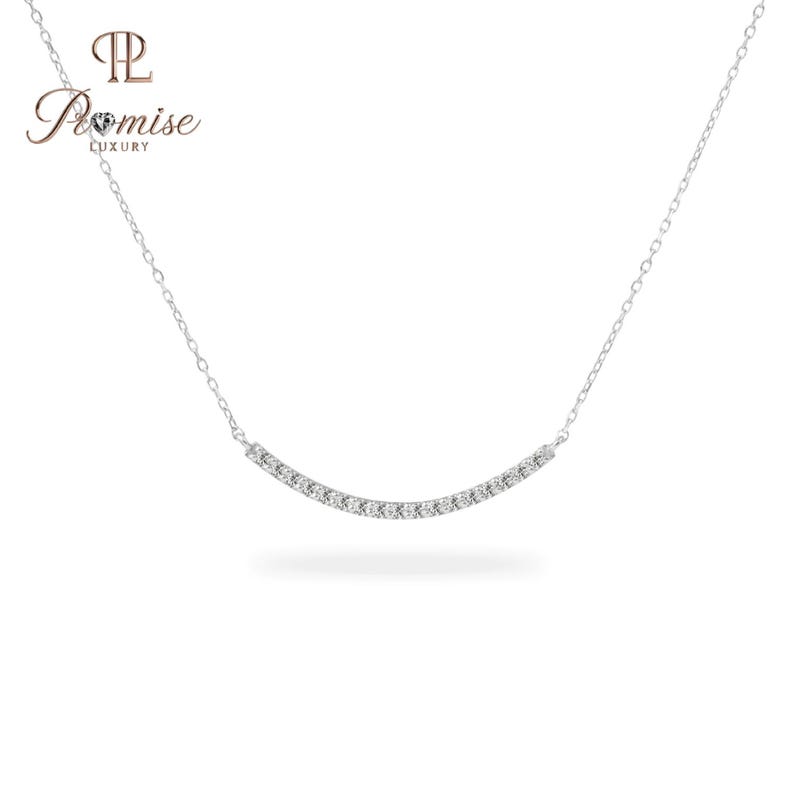 Lab Created Round Diamond Curved Bar Necklace – Modern Minimalist Style