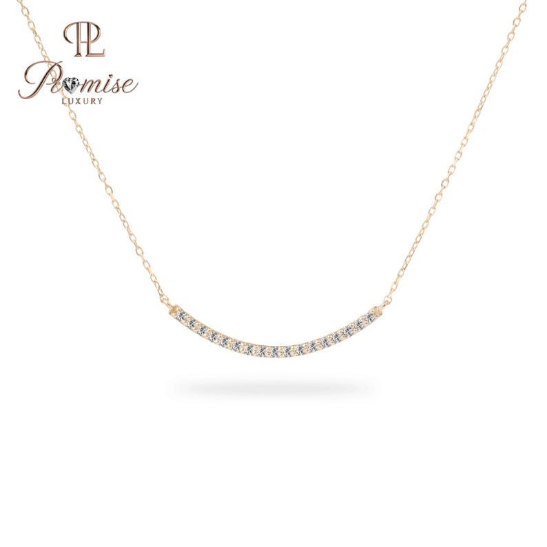 Lab Created Round Diamond Curved Bar Necklace – Modern Minimalist Style