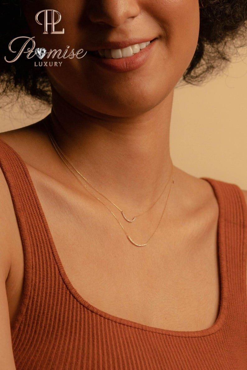 Lab Created Round Diamond Curved Bar Necklace – Modern Minimalist Style