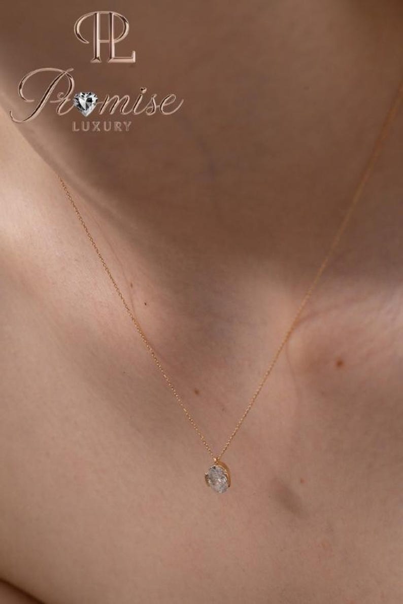 Minimalist Oval Lab Grown Diamond Necklace - Bezel set Solitaire Necklace