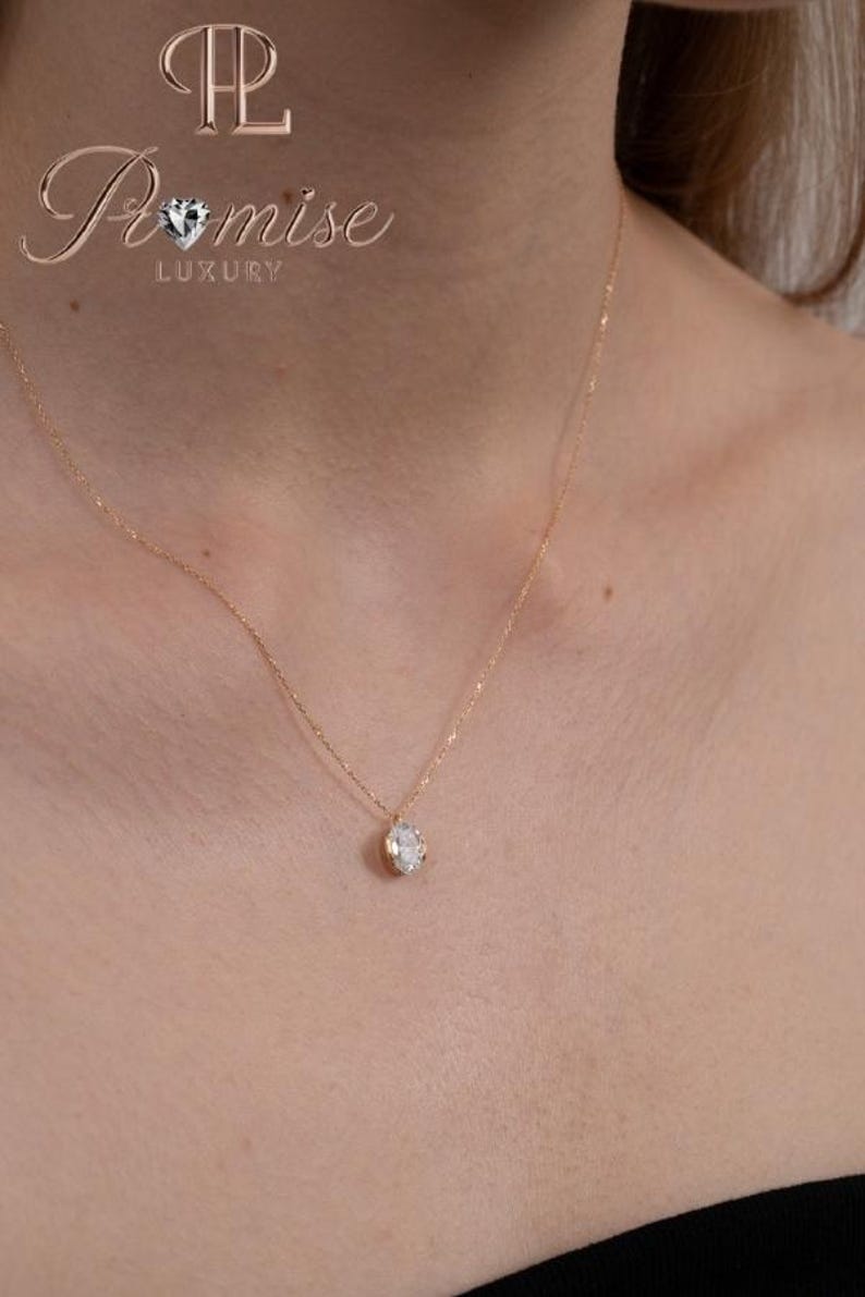 Minimalist Oval Lab Grown Diamond Necklace - Bezel set Solitaire Necklace