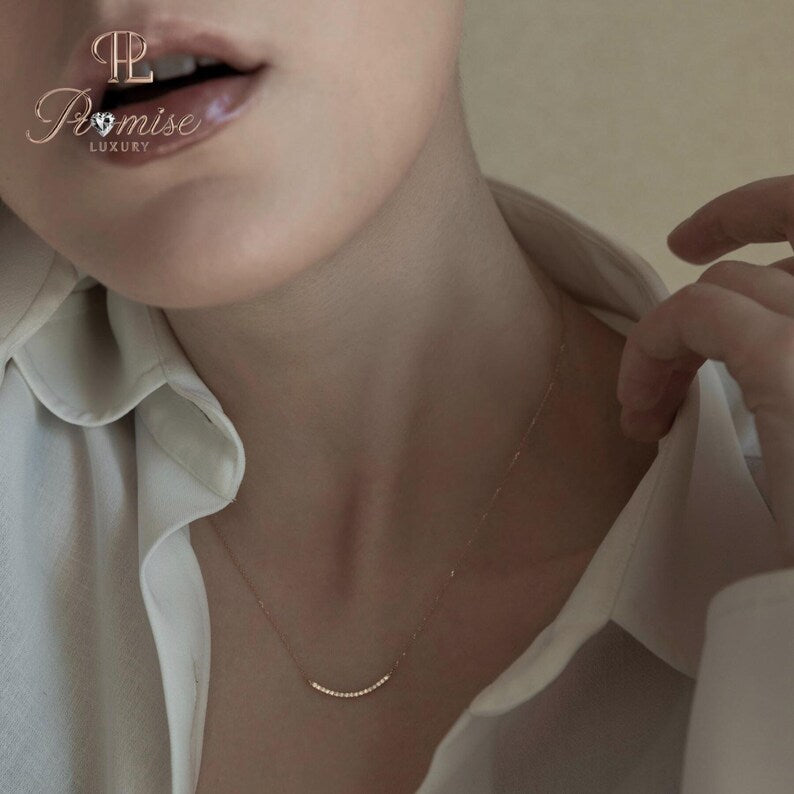 Lab Created Round Diamond Curved Bar Necklace – Modern Minimalist Style