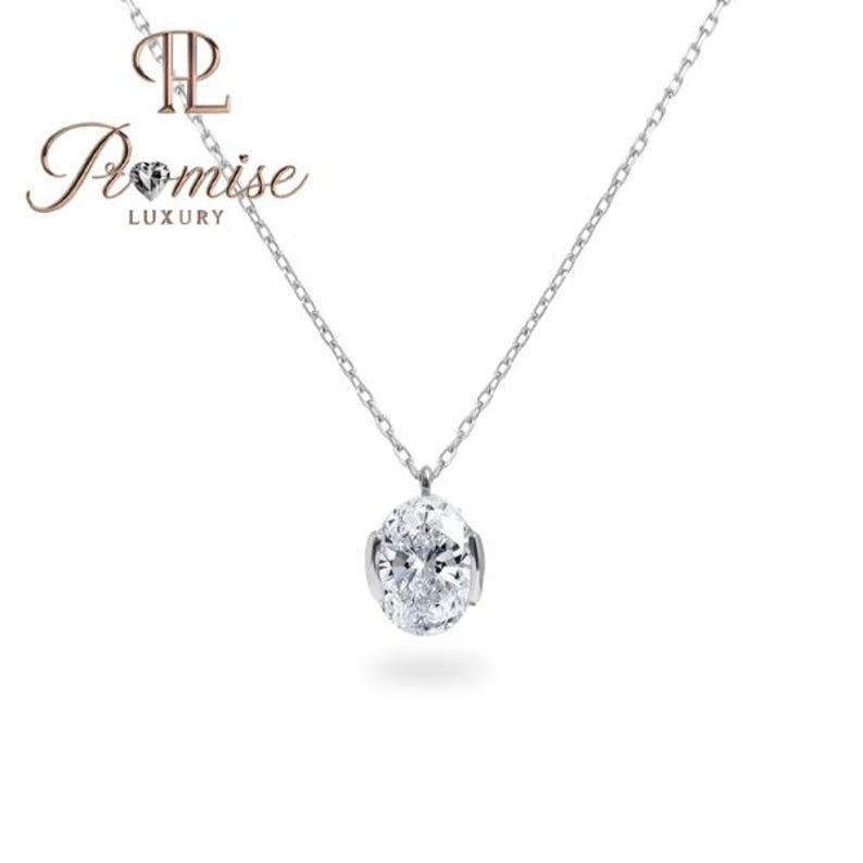 Minimalist Oval Lab Grown Diamond Necklace - Bezel set Solitaire Necklace