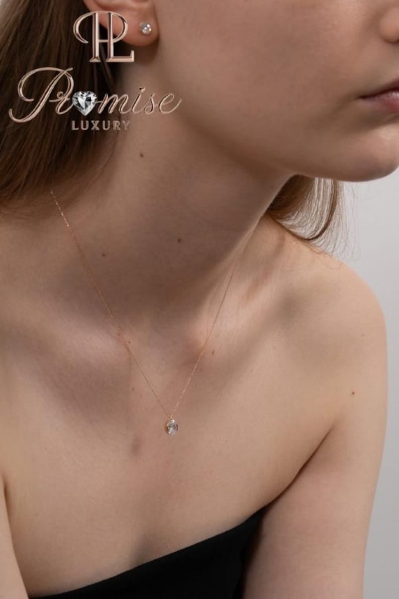 Minimalist Oval Lab Grown Diamond Necklace - Bezel set Solitaire Necklace
