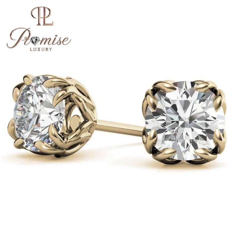 Luxury Round Diamond Stud Earrings in Gold - Claw Prong Classic Bridal Jewelry