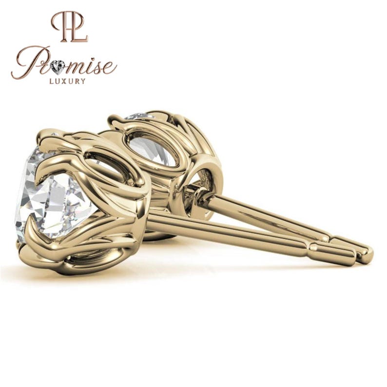 Luxury Round Diamond Stud Earrings in Gold - Claw Prong Classic Bridal Jewelry