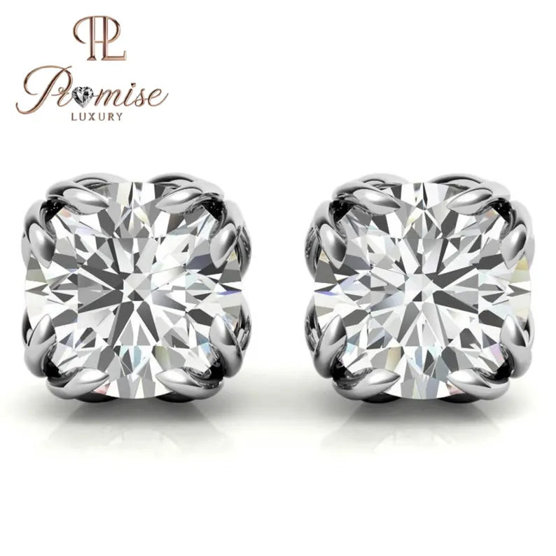 Luxury Round Diamond Stud Earrings in Gold - Claw Prong Classic Bridal Jewelry