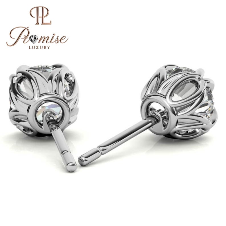 Luxury Round Diamond Stud Earrings in Gold - Claw Prong Classic Bridal Jewelry