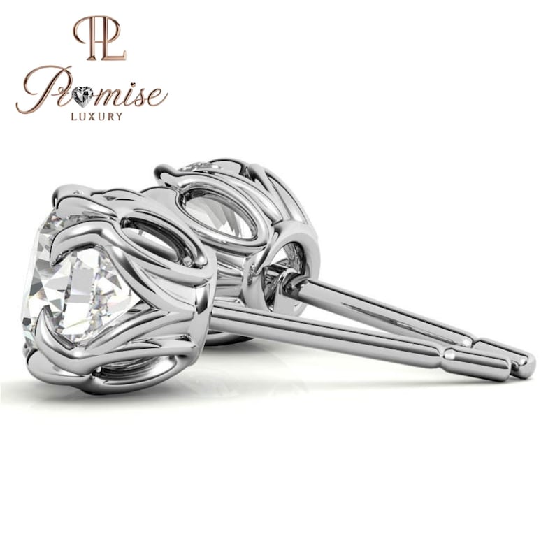Luxury Round Diamond Stud Earrings in Gold - Claw Prong Classic Bridal Jewelry