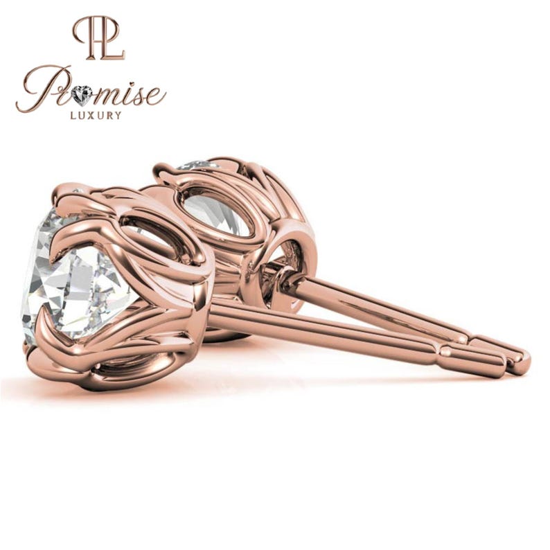 Luxury Round Diamond Stud Earrings in Gold - Claw Prong Classic Bridal Jewelry