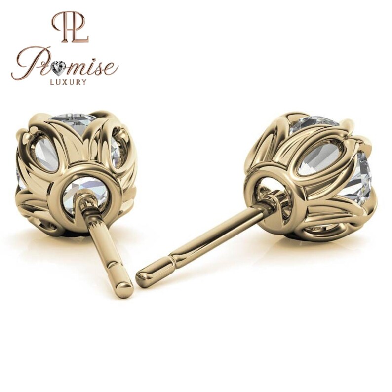 Luxury Round Diamond Stud Earrings in Gold - Claw Prong Classic Bridal Jewelry