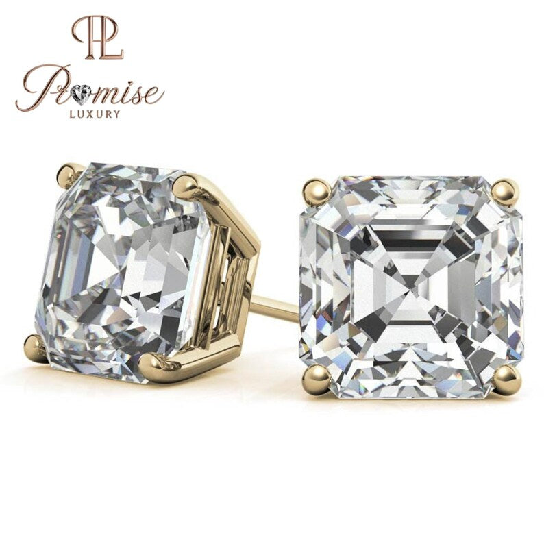 Asscher Cut Lab Diamond Stud Earrings - Elegant Minimalist Bridal Jewelry