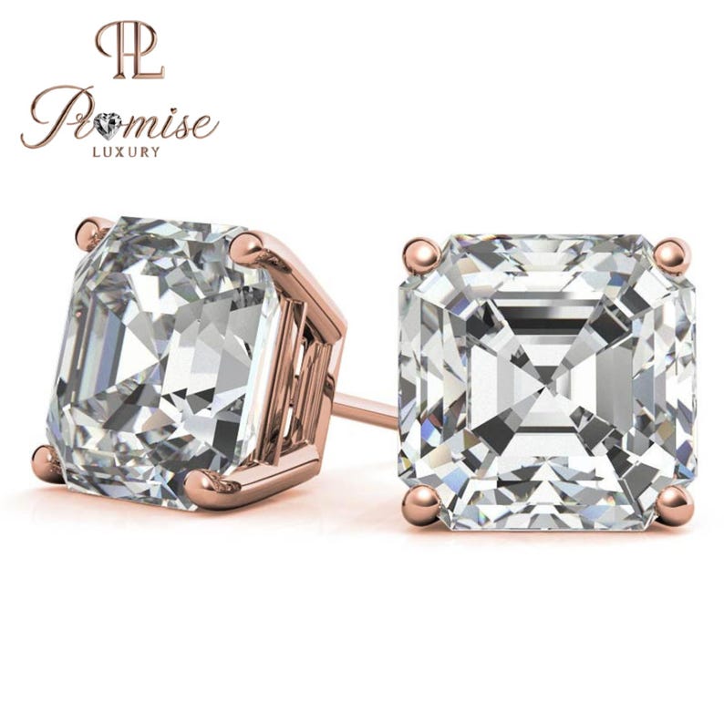 Asscher Cut Lab Diamond Stud Earrings - Elegant Minimalist Bridal Jewelry