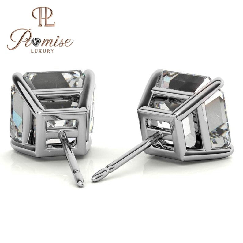 Asscher Cut Lab Diamond Stud Earrings - Elegant Minimalist Bridal Jewelry