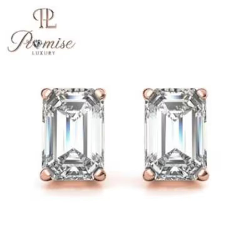 Premium Emerald Cut Lab Diamond Stud Earrings - Everyday Luxury Sparkle