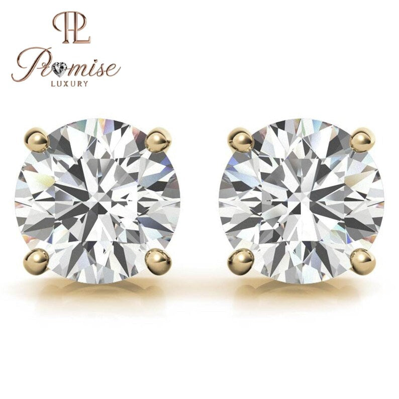 Classic Round Cut Lab Diamond Stud Earrings In Gold - Everyday Luxury Stud