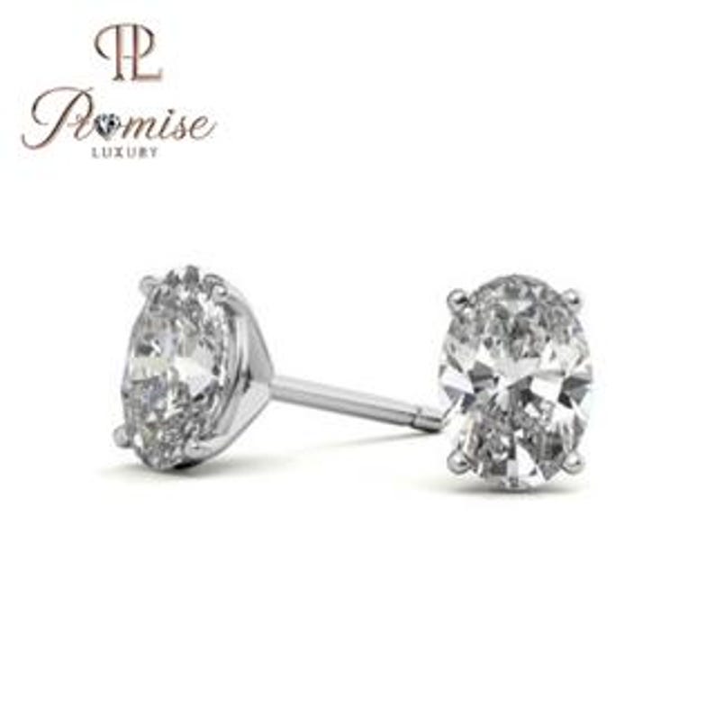 Lab-Grown Oval Diamond Stud Earrings in White Gold for Women