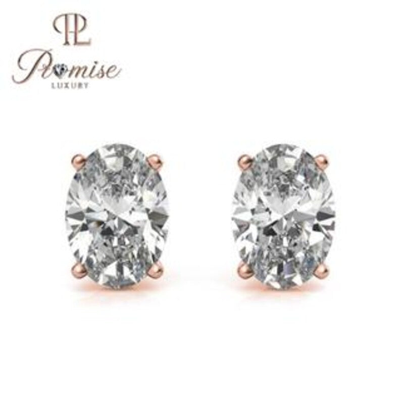 Lab-Grown Oval Diamond Stud Earrings in White Gold for Women