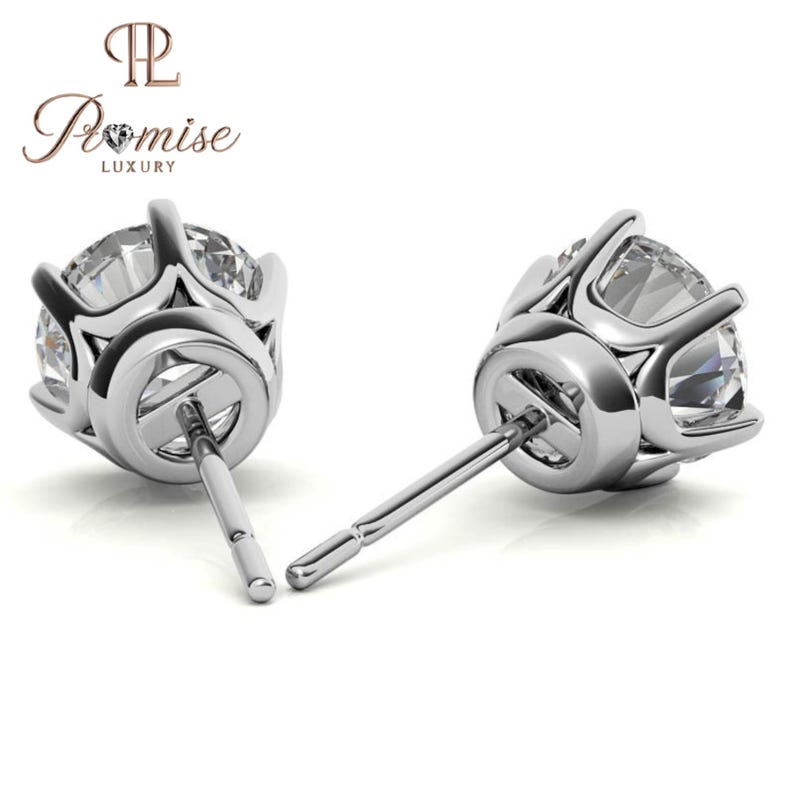 Round cut Brilliant Lab Grown Diamond Stud Earrings - Secure 6 Prong