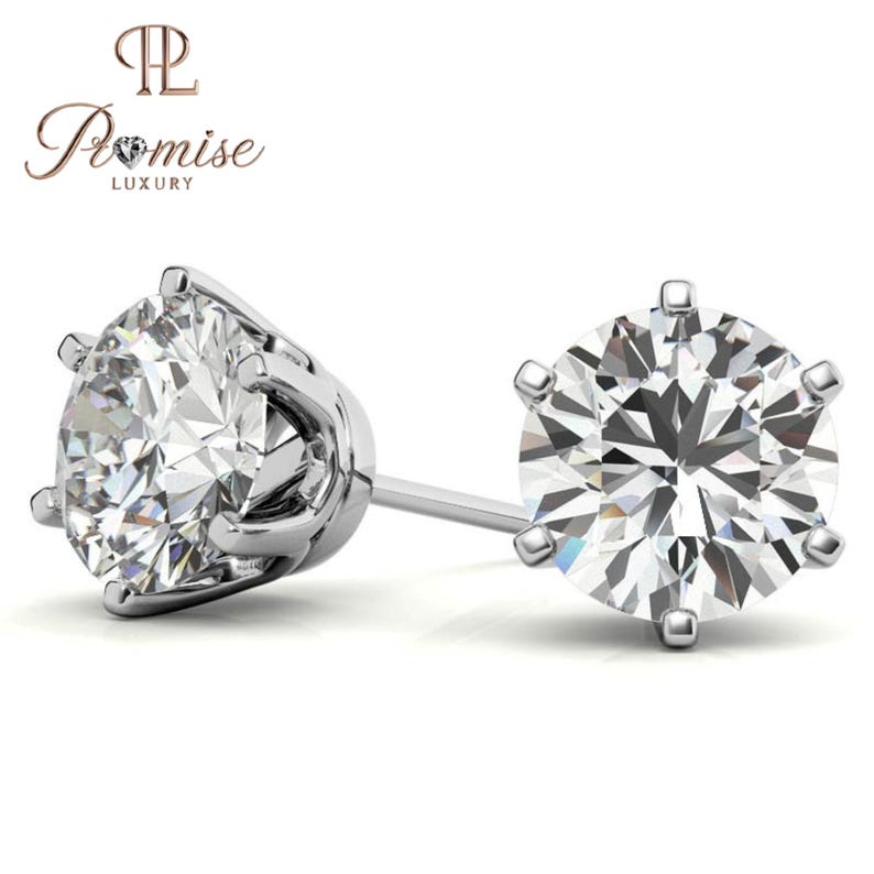 Round cut Brilliant Lab Grown Diamond Stud Earrings - Secure 6 Prong
