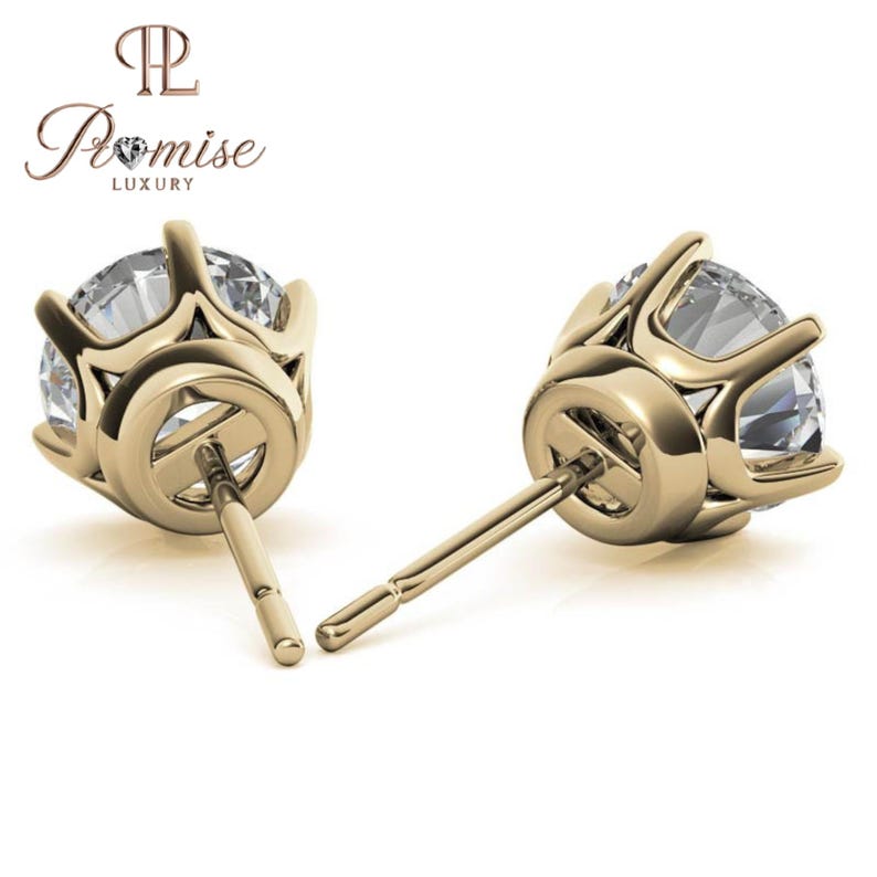 Round cut Brilliant Lab Grown Diamond Stud Earrings - Secure 6 Prong