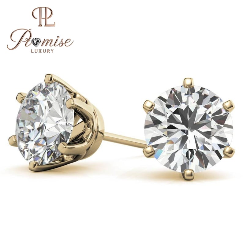 Round cut Brilliant Lab Grown Diamond Stud Earrings - Secure 6 Prong