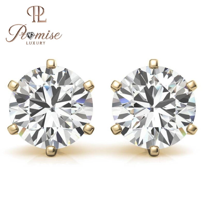 Round cut Brilliant Lab Grown Diamond Stud Earrings - Secure 6 Prong