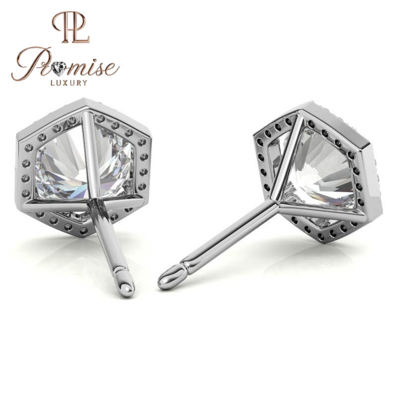 Elegant Hexagon Diamond Stud Earrings with Halo – Unique & Sparkling