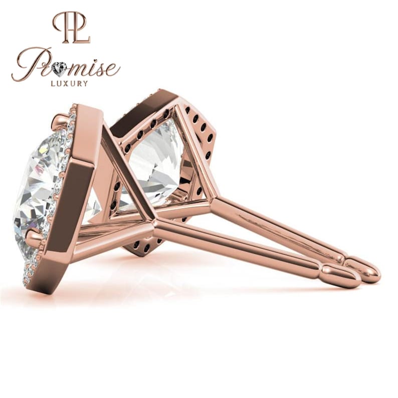 Elegant Hexagon Diamond Stud Earrings with Halo – Unique & Sparkling