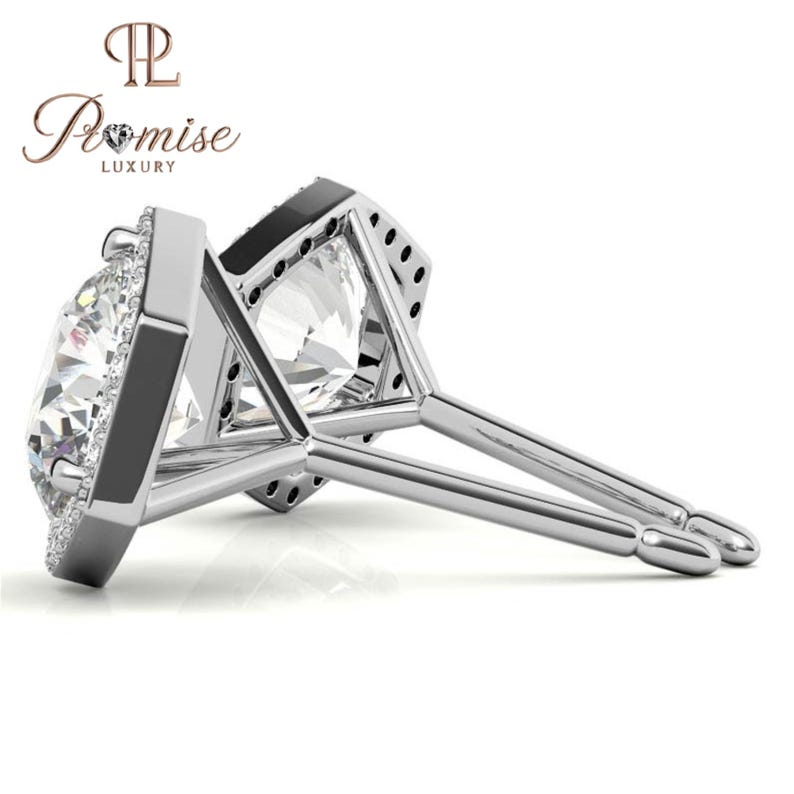 Elegant Hexagon Diamond Stud Earrings with Halo – Unique & Sparkling