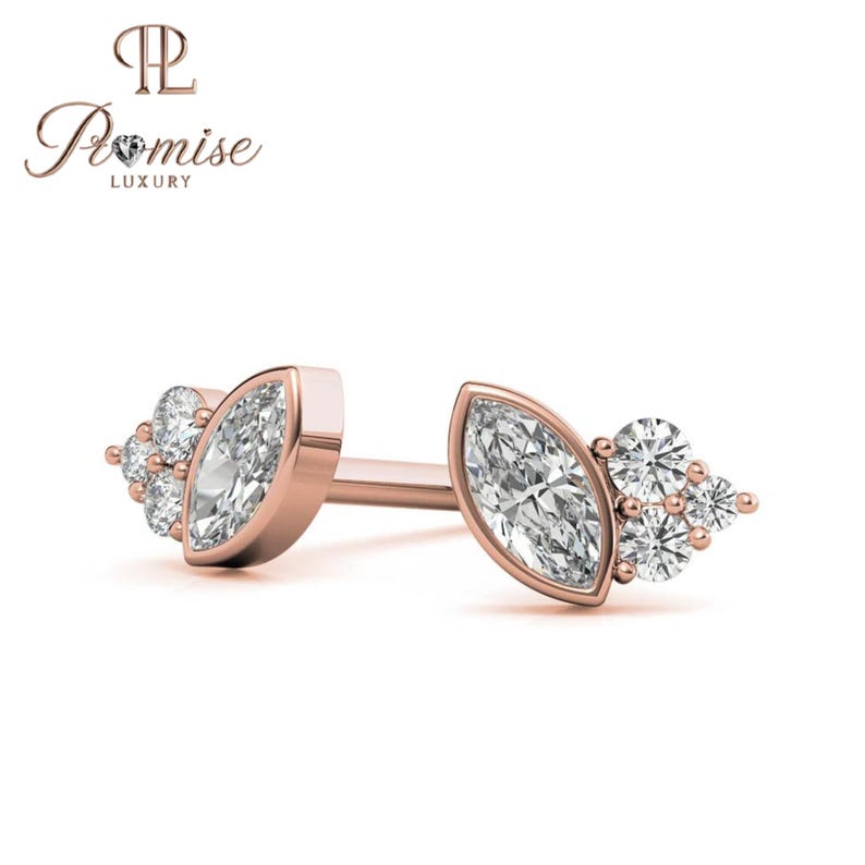 Elegant Marquise & Round Diamond Stud Earrings – Perfect Gift for Her