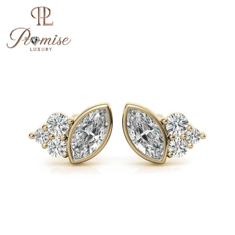 Elegant Marquise & Round Diamond Stud Earrings – Perfect Gift for Her