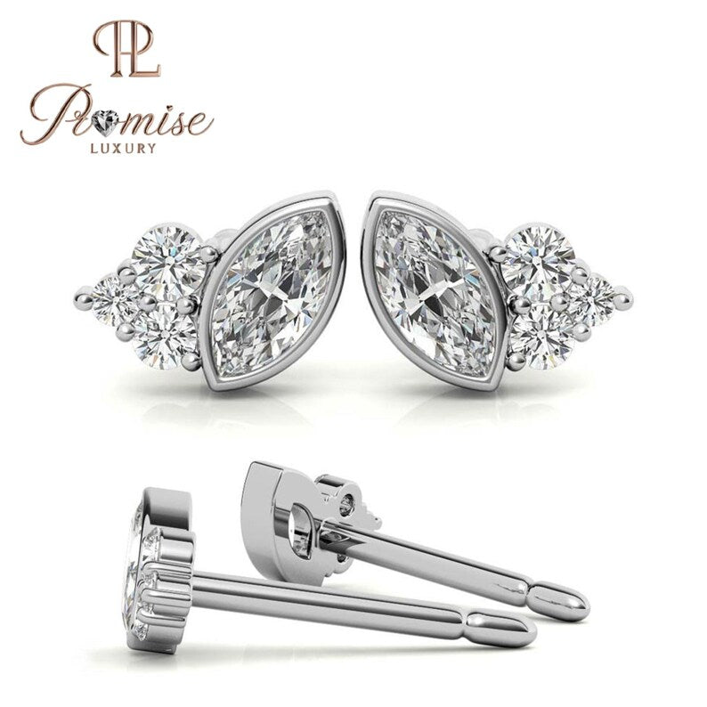 Elegant Marquise & Round Diamond Stud Earrings – Perfect Gift for Her