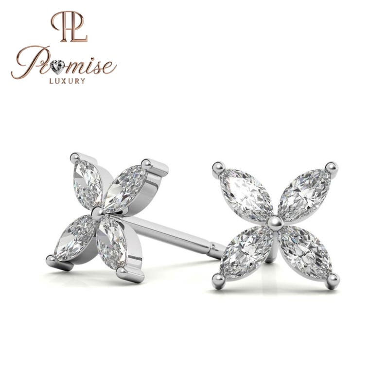 Premium Marquise Diamond Flower Stud Earrings – Unique Floral Design