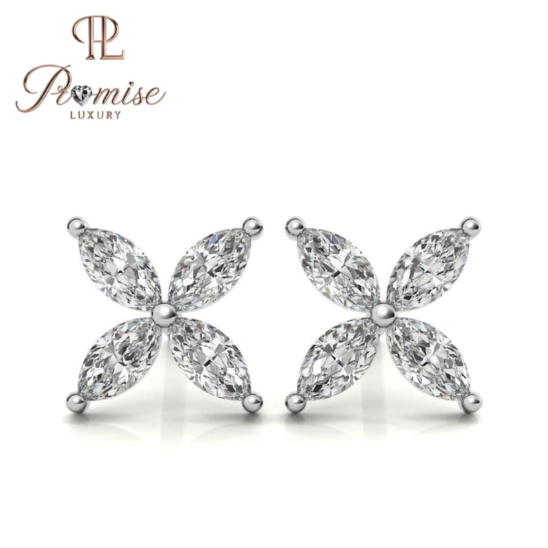 Premium Marquise Diamond Flower Stud Earrings – Unique Floral Design