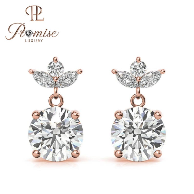 Floral Butterfly Diamond Stud Earrings – Marquise & Round Cluster